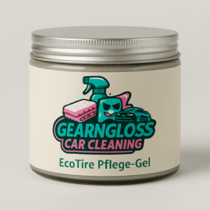 Beige Dose mit GEARNGLOSS Car Cleaning Logo und dem Produktnamen „EcoTire Pflege-Gel“ – Reifenpflege auf Pflanzenbasis in Schraubdeckel-Verpackung