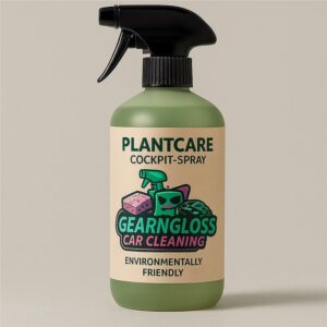 GEARNGLOSS PlantCare Cockpit-Spray in grüner Flasche mit Sprühkopf und nachhaltigem Etikett für umweltfreundliche Fahrzeugpflege