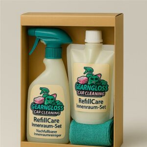 GEARNGLOSS RefillCare Innenraum-Set bestehend aus Sprühflasche, Nachfüllpack und Mikrofasertuch in einer umweltfreundlichen Verpackung